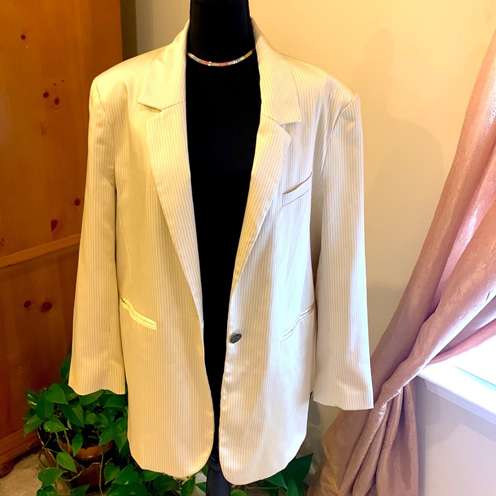 🌹ASOS DESIGNS • Elegant Cream Striped Women's Oversized Fashion Blazer •